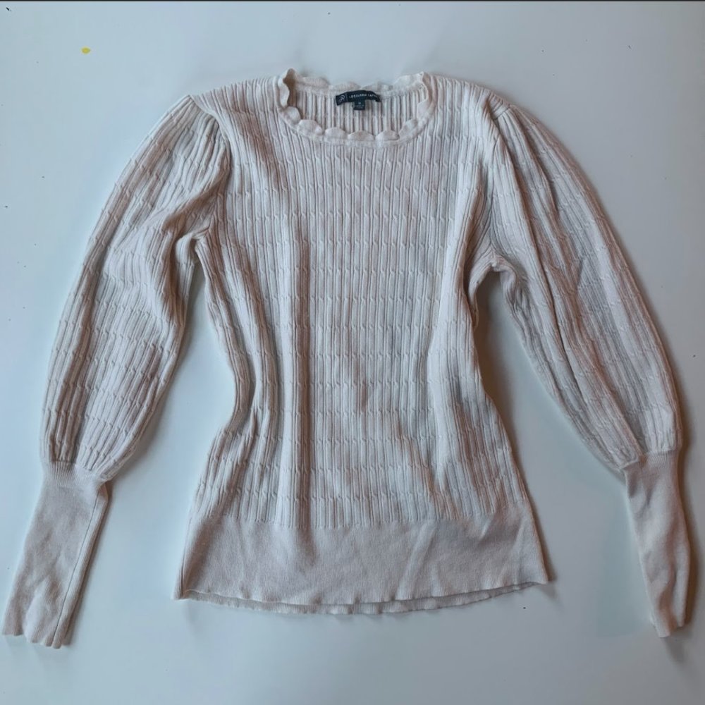 Scallop Neckline Cream Puff Sleeve Sweater